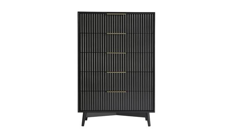 HomeGardenDirect Monza Fluted Tall Chest of 5 Drawers  - Black