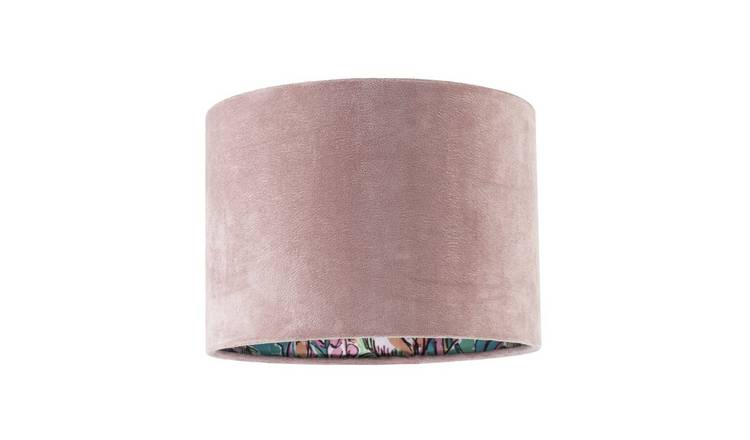 Happy Homewares Rose Pink Velvet Drum with Inner Watercolour Lampshade - 25cm