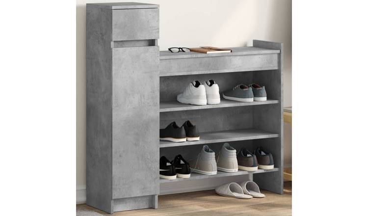 Walplus Engineered Wood Shoe Cabinet - Concrete Grey - 100.5 x 28 x 100 cm