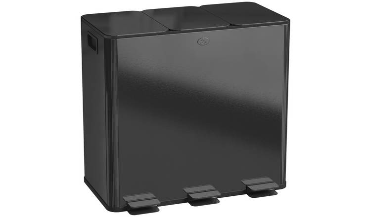 HOMCOM 60L Triple Kitchen Bin with Removable Inner Buckets- Black