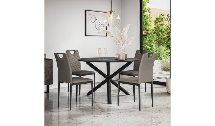 Furniture Online Malvern Monza Black Top Dining Table & 4 Grey Chairs