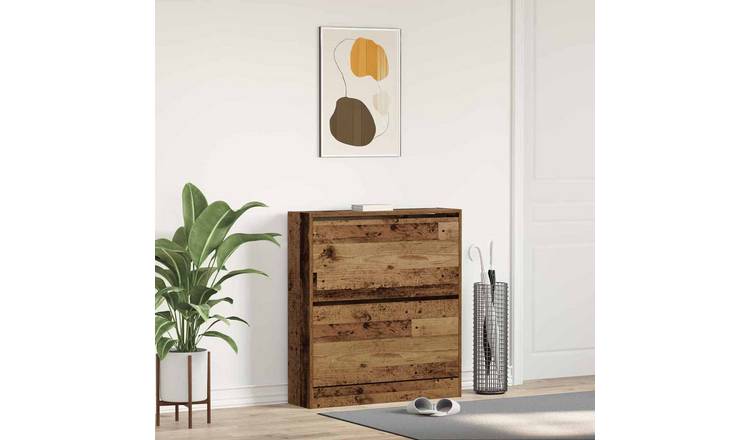 Walplus Engineered Wood Shoe Cabinet - Old Wood - 80 x 21 x 87.5 cm