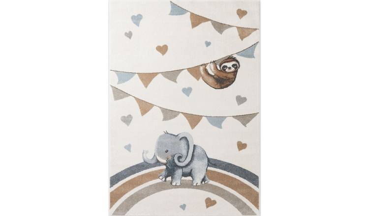 Hanse Home Cream Elephant Rainbow Party Boho Rug - 120 x 170cm