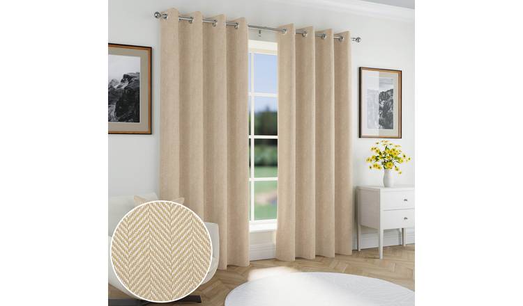 Enhanced Living Chester Eyelet Blackout Thermal Curtains - 117 x 137cm - Natural