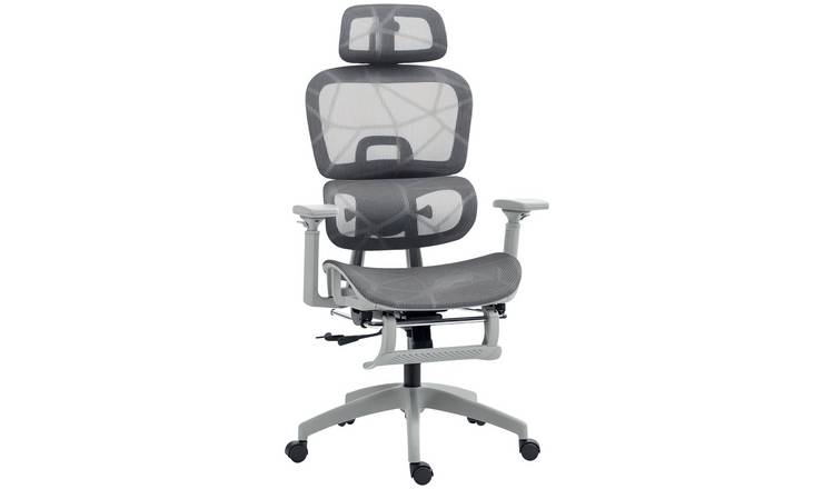 HOMCOM Mesh Swivel Office Chair with Armrest and Headrest - Grey