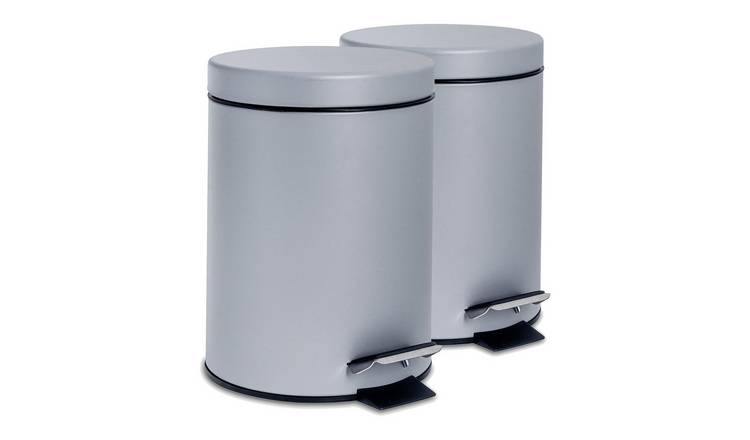 Harbour Housewares Round Stainless Steel Pedal Bins - 3L - Matt Grey - Set of 2