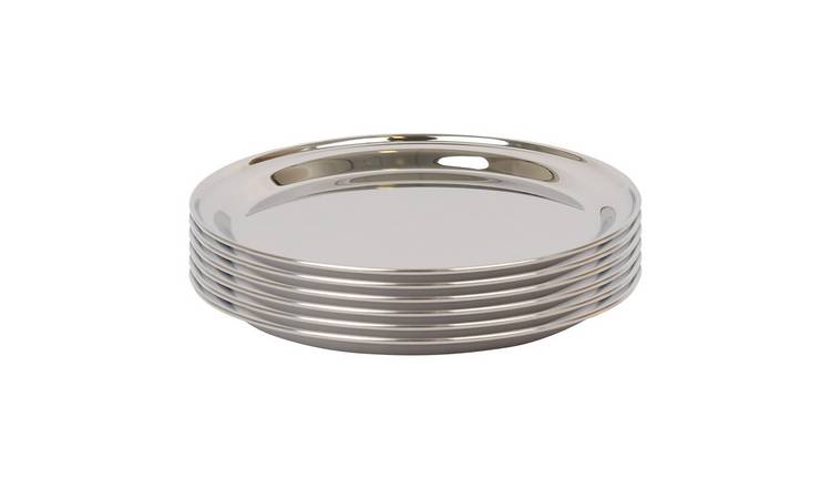 Argon Tableware Round Stainless Steel Serving Trays - Pack of 6