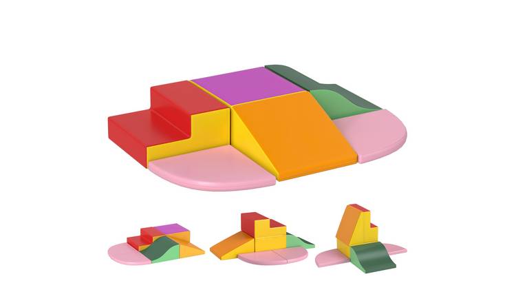 HOMCOM 6 Piece PU Leather Foam Climb Crawl Indoor Kids Soft Play Set - Red