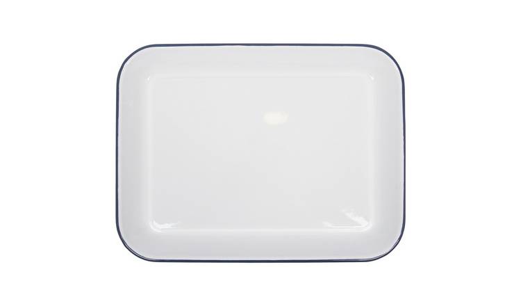 Argon Tableware White Rectangle Enamel Baking Tray - Blue