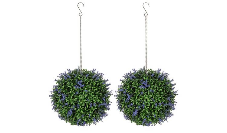 HOMCOM Set of 2 Hanging Artificial Topiary Balls with Lavender- Purple