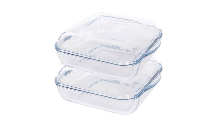 Argon Tableware Square Glass Oven Dishes with Lid - 24cm x 21cm - Pack of 2