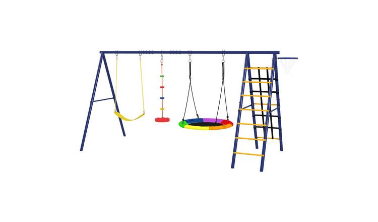AIYAPLAY 6 in 1 Metal Frame Kids Swing Set - Multicoloured