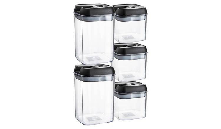 Argon Tableware 5 Piece Flip Lock Plastic Containers Set - Black - 15.5 x 10cm