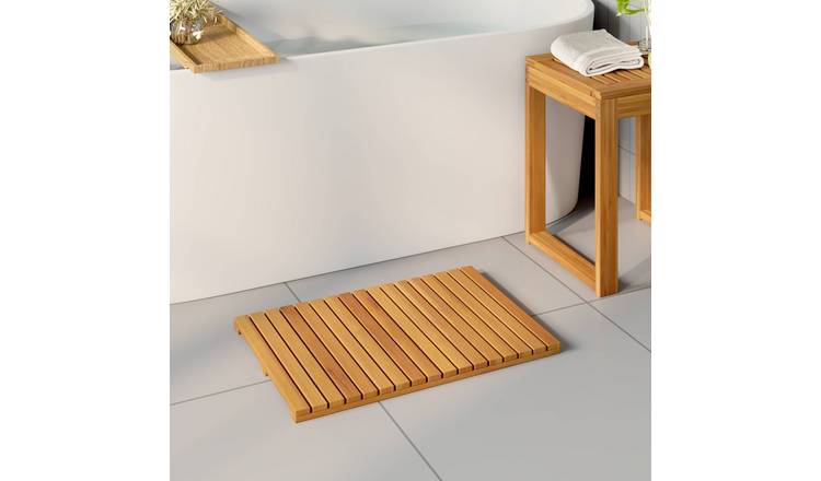 Walplus Wooden Bath Mat Plain - Brown - 60 x 40 cm