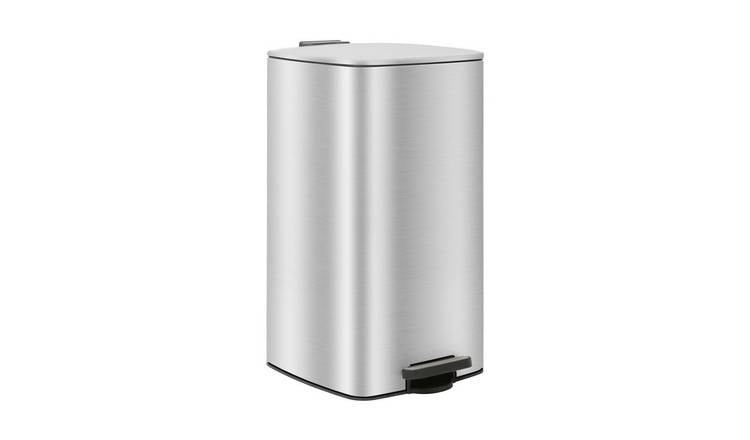 Harbour Housewares Square Stainless Steel Kitchen Pedal Bin - 30L - Brushed