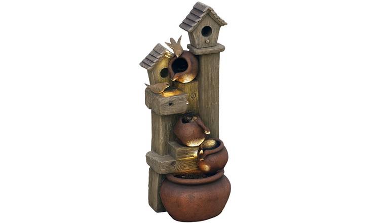 Outsunny 2 in 1 LED Fountain with Birdhouse Resin - Multi Colour