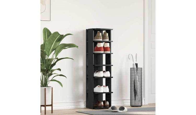 Walplus Engineered Wood Shoe Cabinet - Black Oak - 25 x 27 x 102 cm