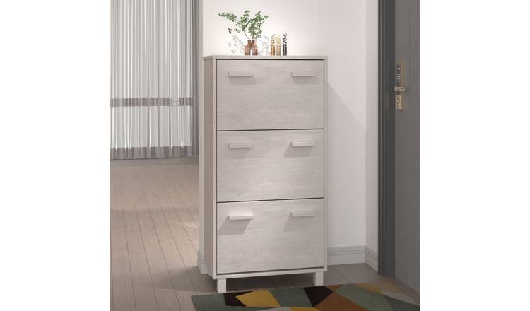 Walplus Solid Wood Shoe Cabinet - White - 59.5 x 35 x 117 cm