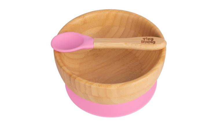 Tiny Dining Children's Bamboo Suction Bowl & Spoon Set - Pink