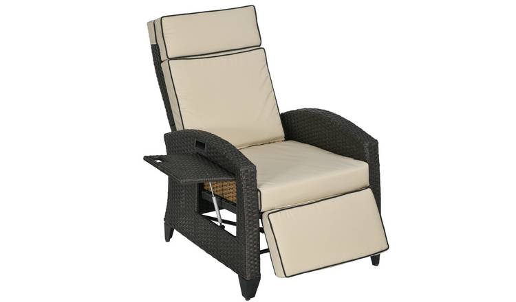Outsunny Rattan Cushioned Adjustable Recliner Chair - Khaki