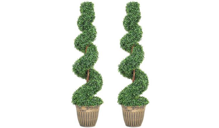 HOMCOM Set of 2 4FT Artificial Topiary Spiral Boxwood Trees- Light Green
