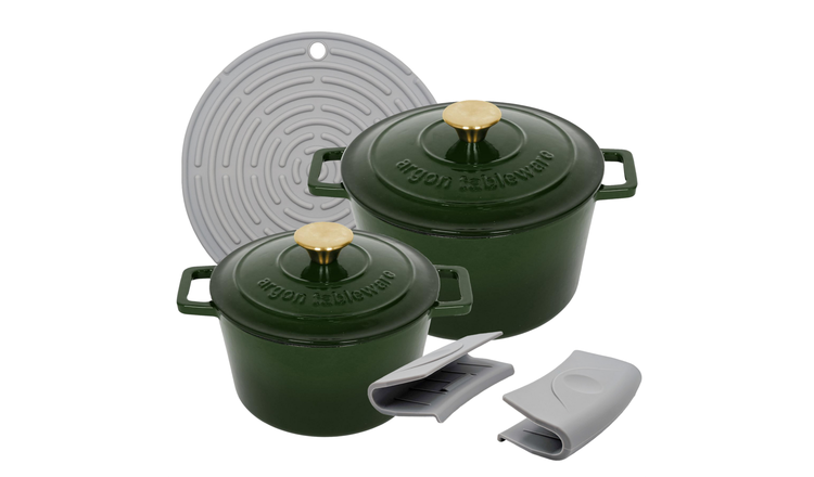 Argon Tableware 2 Piece Round Cast Iron Casserole Dish Set - Green