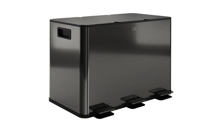 HOMCOM 45L Triple Kitchen Bin with Removable Inner Buckets- Black
