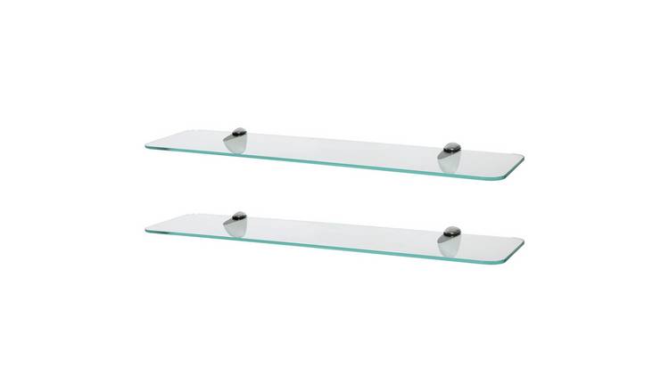 Harbour Housewares 60cm Rounded Glass Bathroom Shelves Set of 2 - Chrome