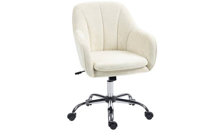 HOMCOM Snow Flannel Swivel Desk Chair with Tub Back Living Room - Beige