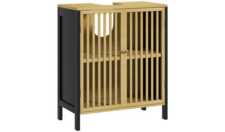 HOMCOM 2 Slat Doors Bamboo Under Sink Bathroom Cabinet - Natural Wood