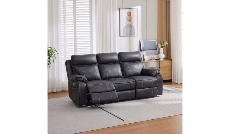 Furniture Online Vinson Electric Recliner 3 Seater Leather Sofa – Charcoal