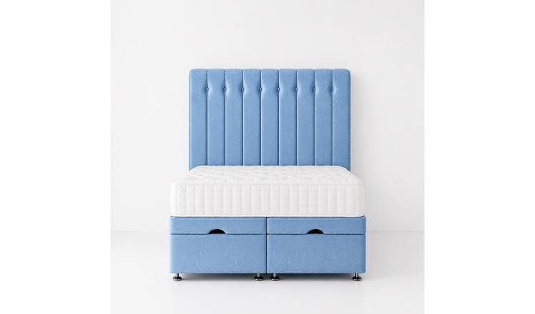 Comfy Deluxe Leo 4ft6 Double Plush Velvet End Lift Ottoman Bed Set - Sky Blue