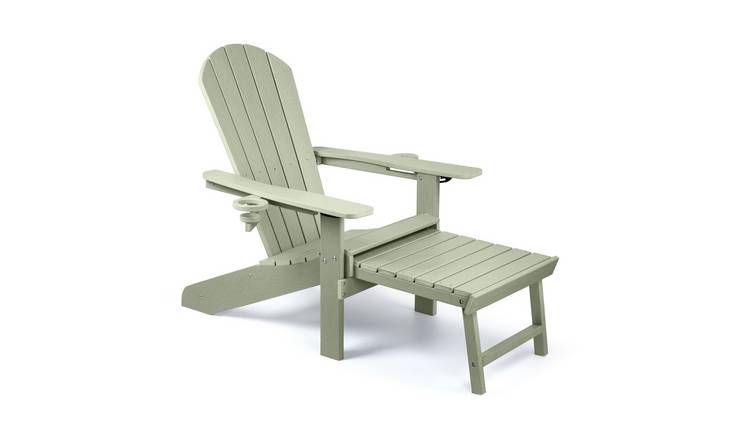 Vonhaus Westport HDPE Reclining and Stool Garden Adirondack Chair - Sage Green