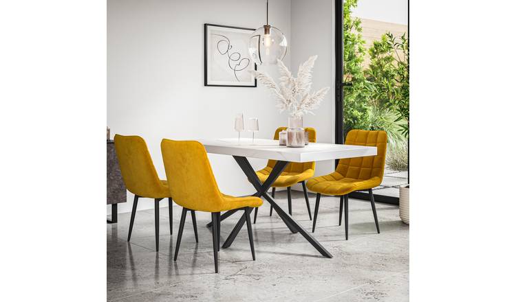Furniture Online Donni Nova Marble Effect Dining Table & 6 Mustard Chairs