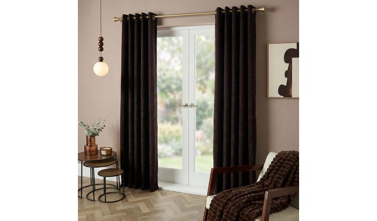 OHS Plain Boucle Eyelet Curtains 168 x 183cm - Brown