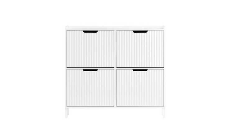 SoBuy 4 Striped Flip Drawer Slim Shoe Storage Cabinet - White