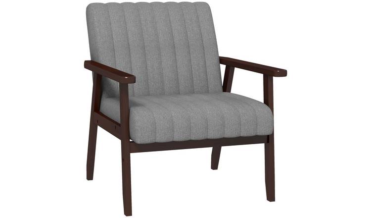 HOMCOM Fabric Modern Accent Chair with Wood Legs for Living Room - Grey