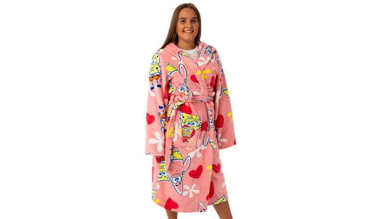 SpongeBob SquarePants Adult Womens Pink Hooded Bathrobe - XL