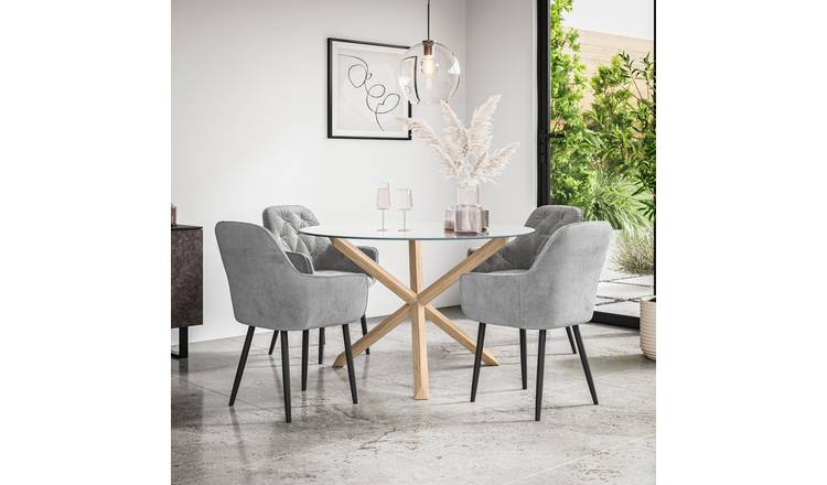 Furniture Online Malvern Anika Glass Top Dining Table & 4 Grey Chairs
