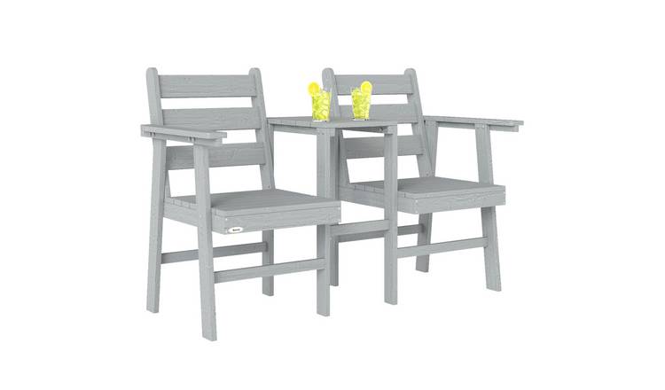 Outsunny 2 Seater Wooden Loveseat with Built in Table - Grey