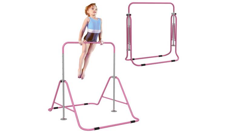 HOMCOM Foldable Adjustable Height Triangle Base Kids Gymnastic Bar - Pink