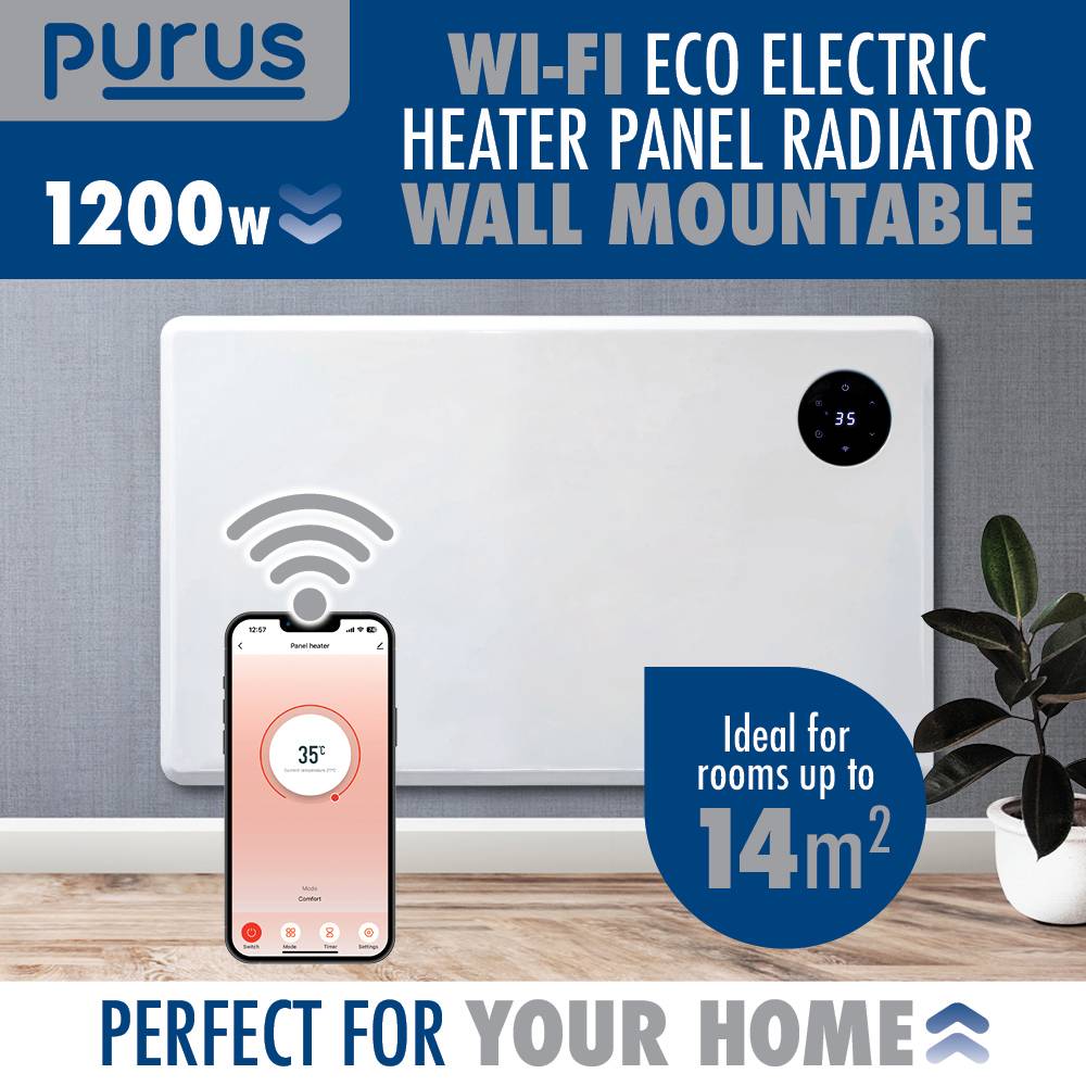Purus 1200W Smart WiFi Electric Panel Heater - White - Image 3
