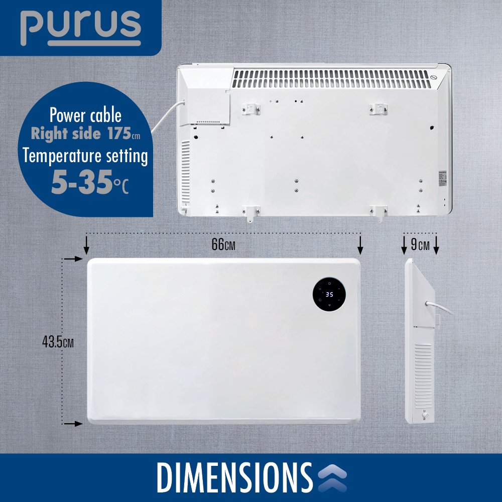 Purus 1200W Smart WiFi Electric Panel Heater - White - Image 4