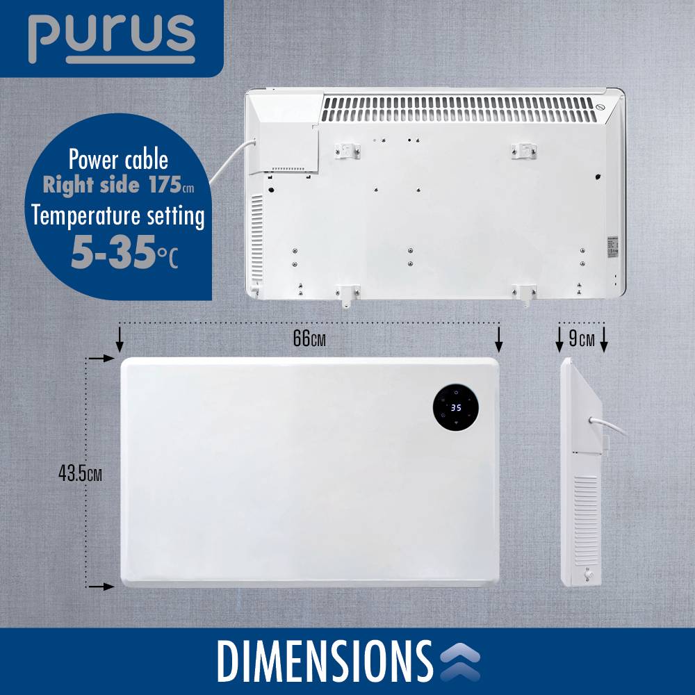 Purus 1200W Smart WiFi Electric Panel Heater - White - Image 4