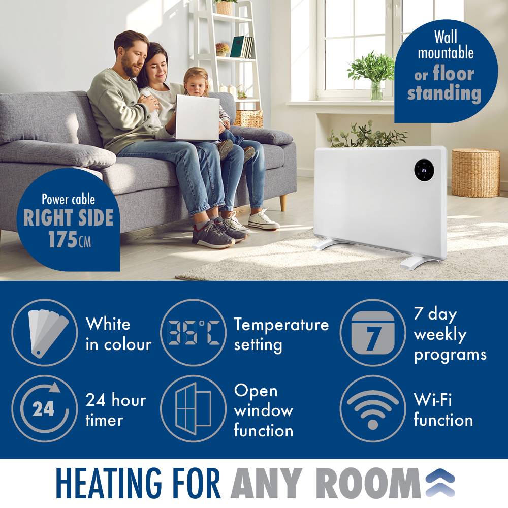Purus 1200W Smart WiFi Electric Panel Heater - White - Image 5