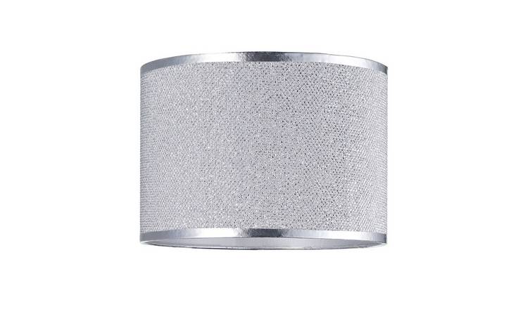 Happy Homewares Mini Diamond Silver Glitter Fabric Wide Lampshade - 25cm