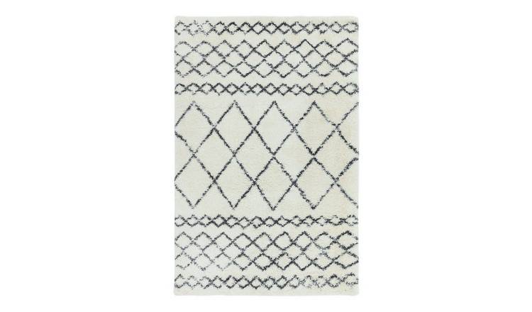 Mega Flooring White Shaggy Geometric Rug - 240 x 340cm