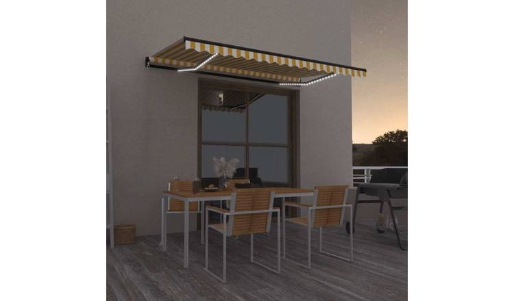 Walplus Electric Polyester Retractable Awning - Yellow and White - 450x300 cm