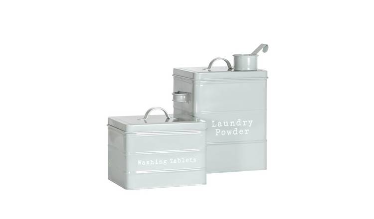 Harbour Housewares 2 Piece Vintage Metal Utility Canisters Set - Grey