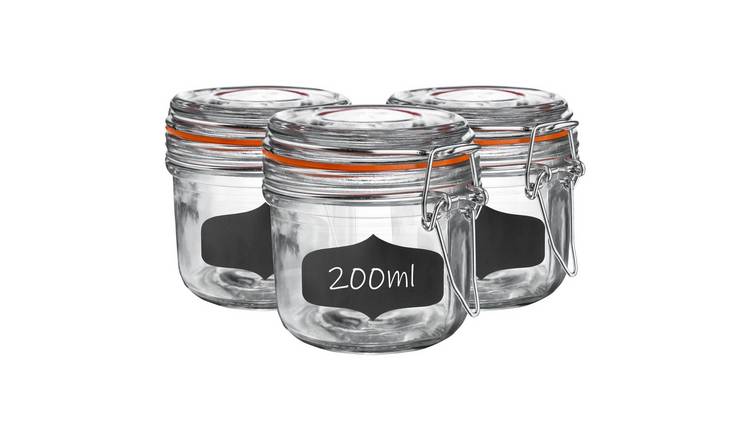 Argon Tableware Glass Storage Jars with Labels - Pack of 6